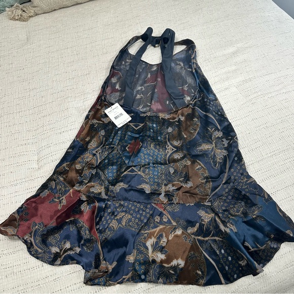 Free People Floral Paisley Halter High-Low Dress in Navy, Burgundy, and Brown - Picture 3 of 7